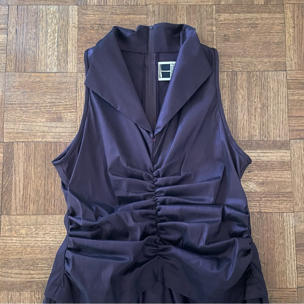 Tadashi Shoji Vintage Deep Plum Satin Evening Gown | US Size 14 | Ruched Bodice - Picture 2 of 6